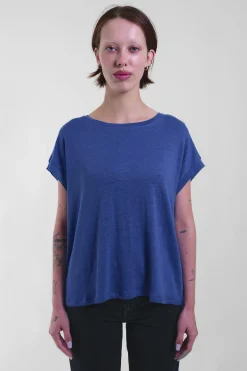 Adela Top Linen, Cobalt Blue