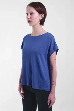 Adela Top Linen, Cobalt Blue