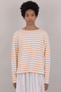 Boat Neck Tee, Ecru/Orange