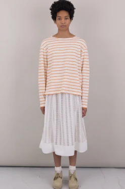 Boat Neck Tee, Ecru/Orange