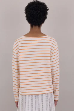 Boat Neck Tee, Ecru/Orange