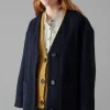 Boiled Wool Coat, Navy