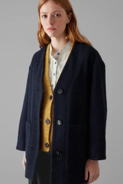 Boiled Wool Coat, Navy