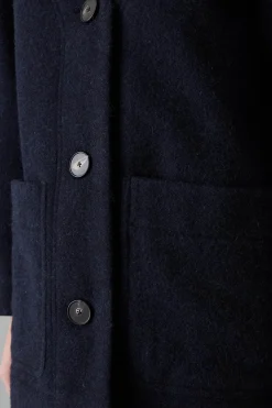 Boiled Wool Coat, Navy