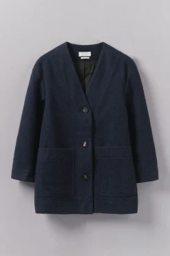 Boiled Wool Coat, Navy