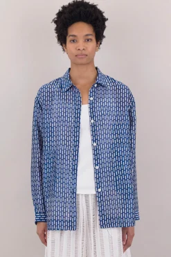 Boyfriend Shirt, Cobalt Dash Print