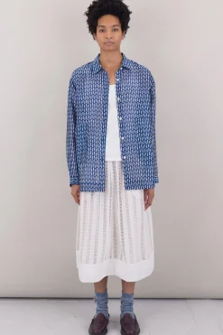 Boyfriend Shirt, Cobalt Dash Print