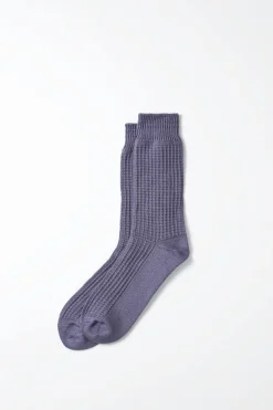 Cotton Waffle Crew Socks, Steel Blue