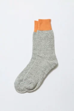 Double Face Crew Socks, Orange/Gray