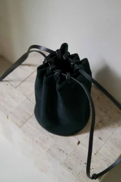 Drawstring Bucket Bag, Black