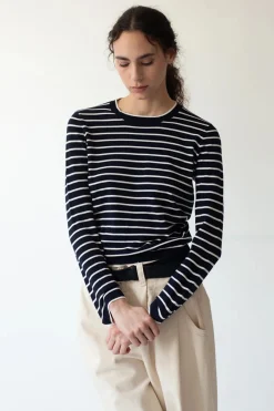 Dutton Stripe Top LS, Navy/White