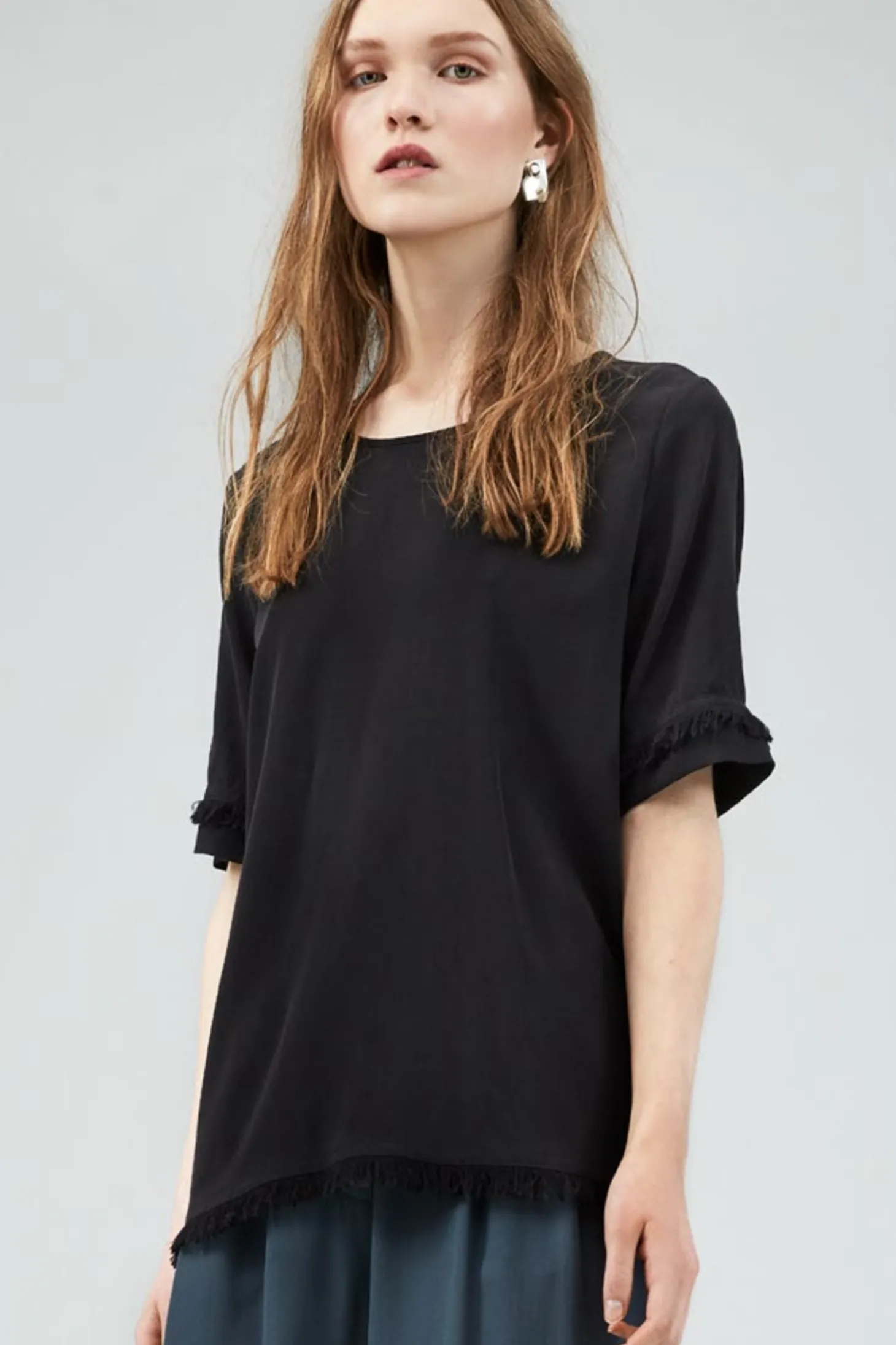 Elsa Fringe Tee, Black