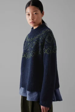 Graphic Yoke Sweater, Navy/Green