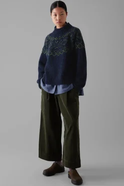 Graphic Yoke Sweater, Navy/Green