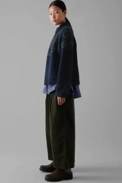 Graphic Yoke Sweater, Navy/Green