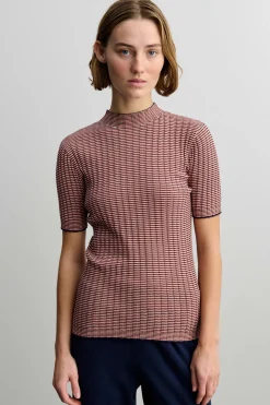 High Neck Rib Tee, Stripe