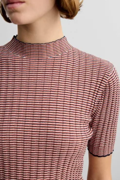 High Neck Rib Tee, Stripe