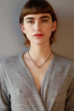 Oval Miyuki Glass Taupe Neck, Gold