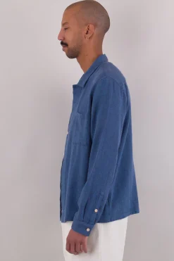 Patch Shirt, Indigo Basketweave