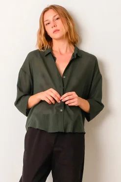 Relaxed Voile Shirt, Emerald Green