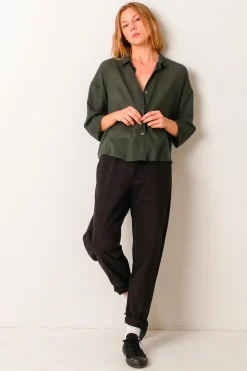 Relaxed Voile Shirt, Emerald Green