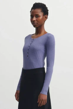 Rib Button Blouse, Dusty Violet