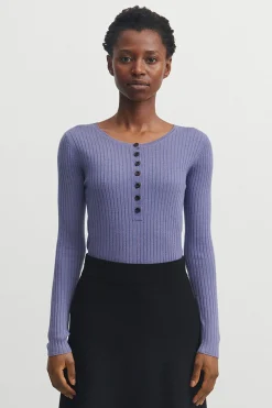 Rib Button Blouse, Dusty Violet