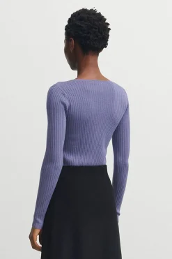 Rib Button Blouse, Dusty Violet