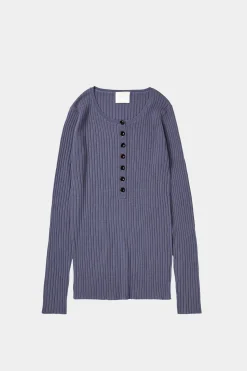Rib Button Blouse, Dusty Violet
