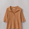 Round Collar Stripe Tee, Carrot/Pine