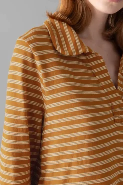 Round Collar Stripe Tee, Carrot/Pine