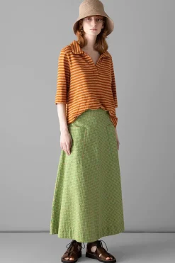 Round Collar Stripe Tee, Carrot/Pine