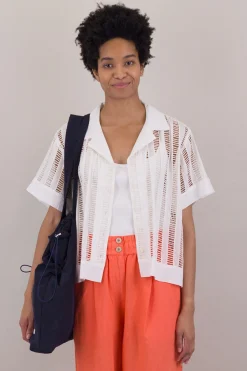 Soft Collar Shirt, Ladder Embroidery