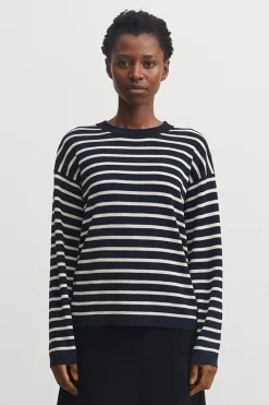 Striped Jumper, Dark Navy Ecru