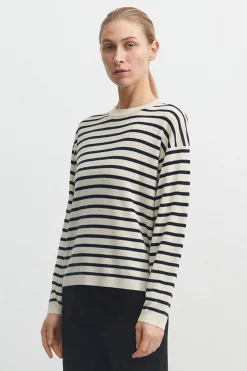 Striped Jumper, Ecru Dark Navy