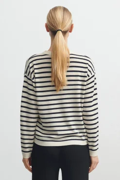 Striped Jumper, Ecru Dark Navy