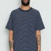 Textured Stripe Tee, Navy/Silver
