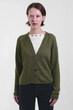 V-Neck Cardi Linen 55, Green