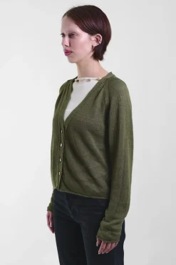 V-Neck Cardi Linen 55, Green