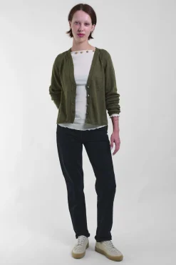 V-Neck Cardi Linen 55, Green