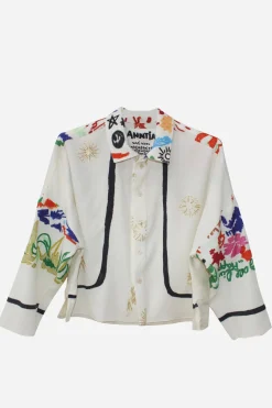 Wool Shirt, White Embroidery