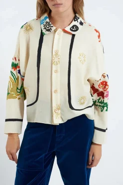 Wool Shirt, White Embroidery