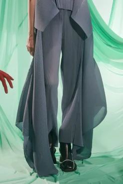 Wrist Plisse Pants, Stone Blue